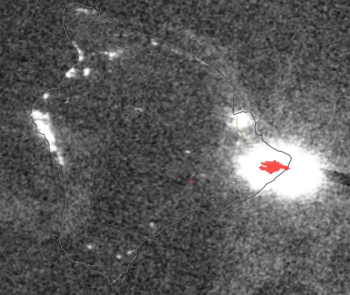 Image of VIIRS Day/Night Band and Thermal Anomalies from the Kilaeua Eruption