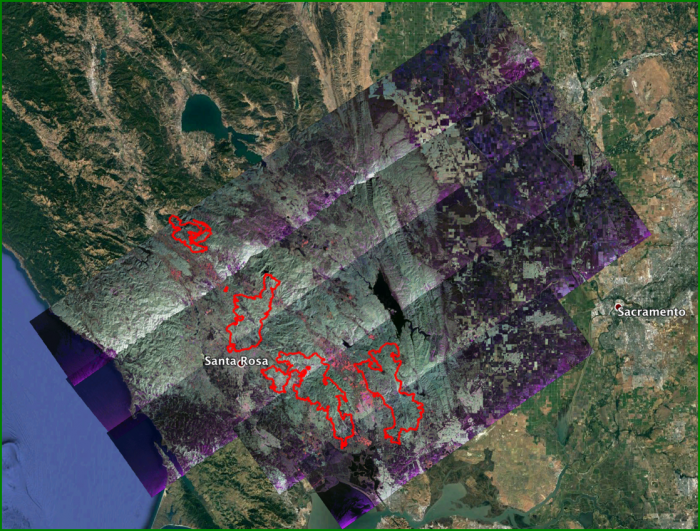 image of PolSAR mosaick of HH, HV, VV polarization overlay images.