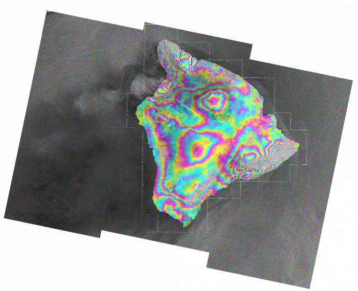 image of interferograms for the recent volcanic eruption and earthquake that have occurred at the Kilauea volcano on Hawaii’s Big Island.