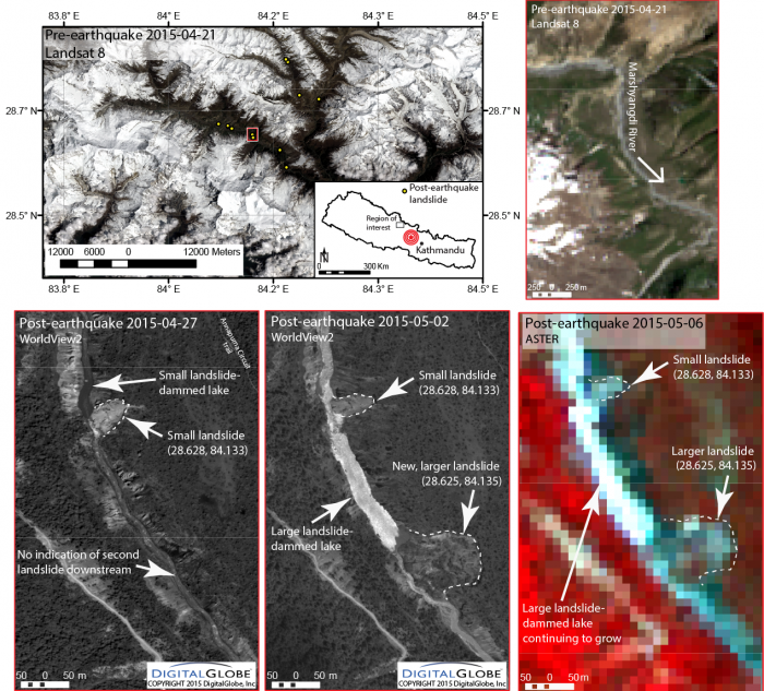 Bird's eye view of pre and post-earthquake map