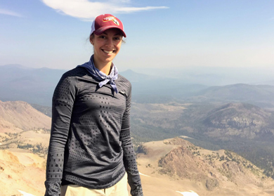 Elodie Macorps poses for a picture in Lassen Peak, California, in 2017. Credits: NASA / Elodie Macorps