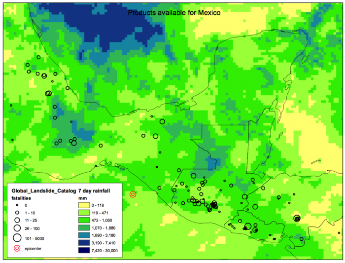 image of global landslide catalog of a 7 day rainfall