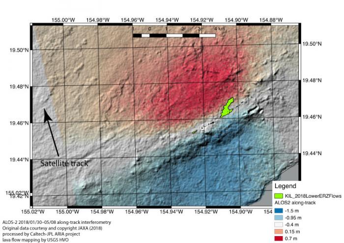 Image analyzing ground movement during volcano eruption