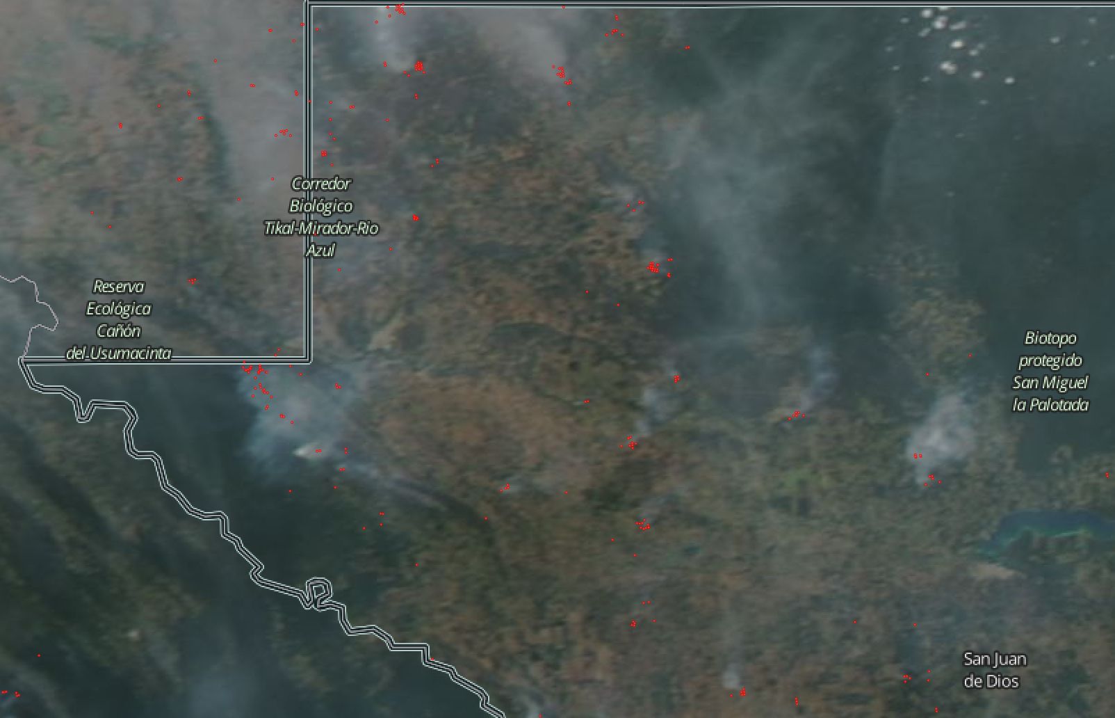 Image showing smoke streaming from wildfires in Guatemala