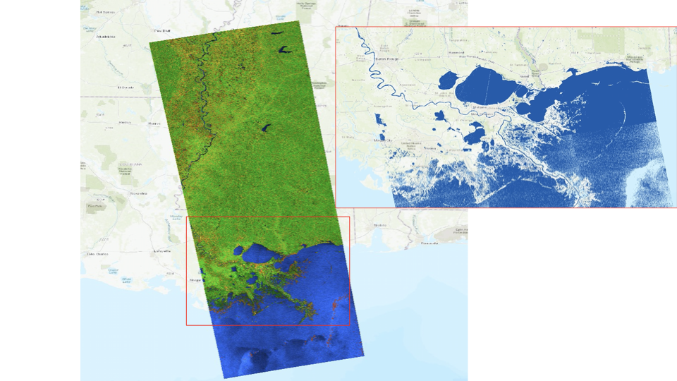 This imagery, derived from ESA Sentinel-1 satellite observations on Aug. 28, 2021, at 7:02 p.m. CDT, provides a look at water conditions in Louisiana before Hurricane Ida made landfall. 