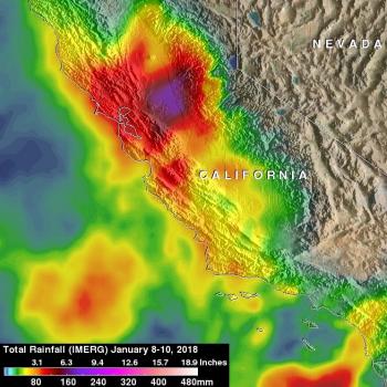 Image of total rainfall (MERG) January 8-10, 2018  