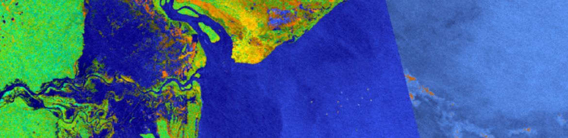 Blue water demonstrates the flooding in Mozambique 