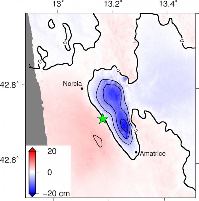 Radar image that shows Italy Area Moved 8 Inches by Amatrice Earthquake