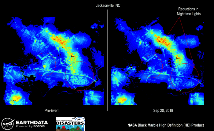 Image of the Black Marble level three and HD data before the arrival of Hurricane Florence.