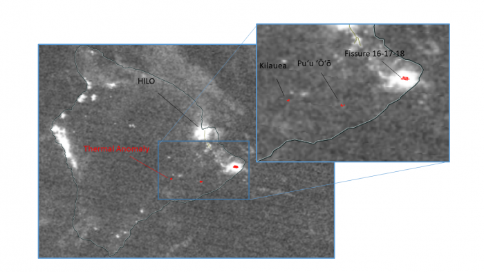 Image of VIIRS Day/Night Band and Thermal Anomalies from the Kilaeua Eruption