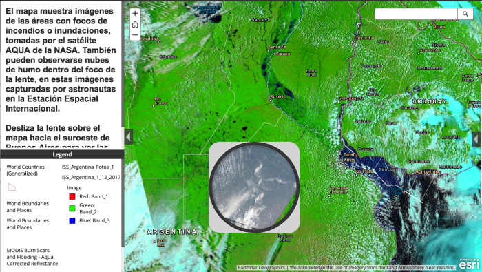 The interactive map on the website shows images of areas with fires or floods, taken by NASA's AQUA satellite and the International Space Station (ISS).