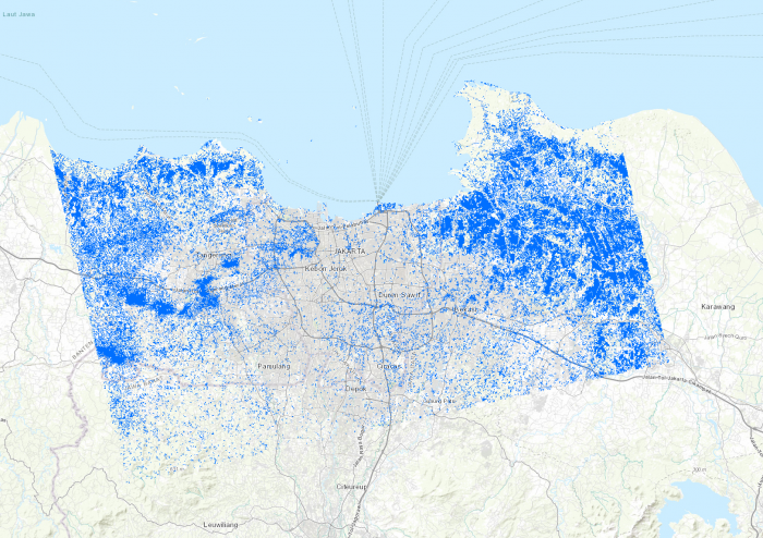 he Advanced Rapid Imaging and Analysis (ARIA) team at NASA's Jet Propulsion Laboratory and California Institute of Technology in Pasadena, California, in collaboration with the Earth Observatory of Singapore (EOS), created this Flood Proxy Map (FPM). Der