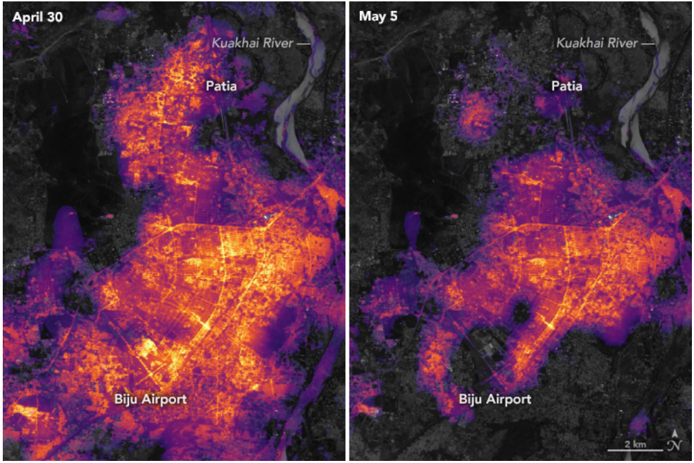 data visualizations of where the lights went out in Odisha