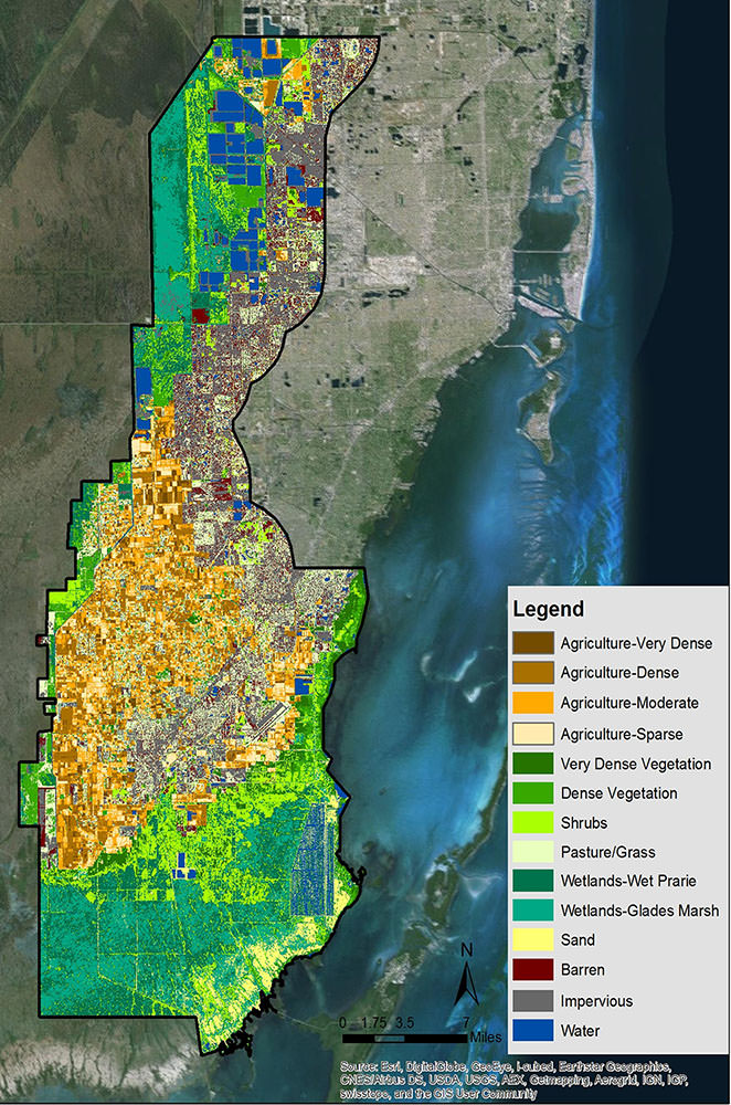 A map of the Western Greenway overlaid with satellite data showing types of landcover. 