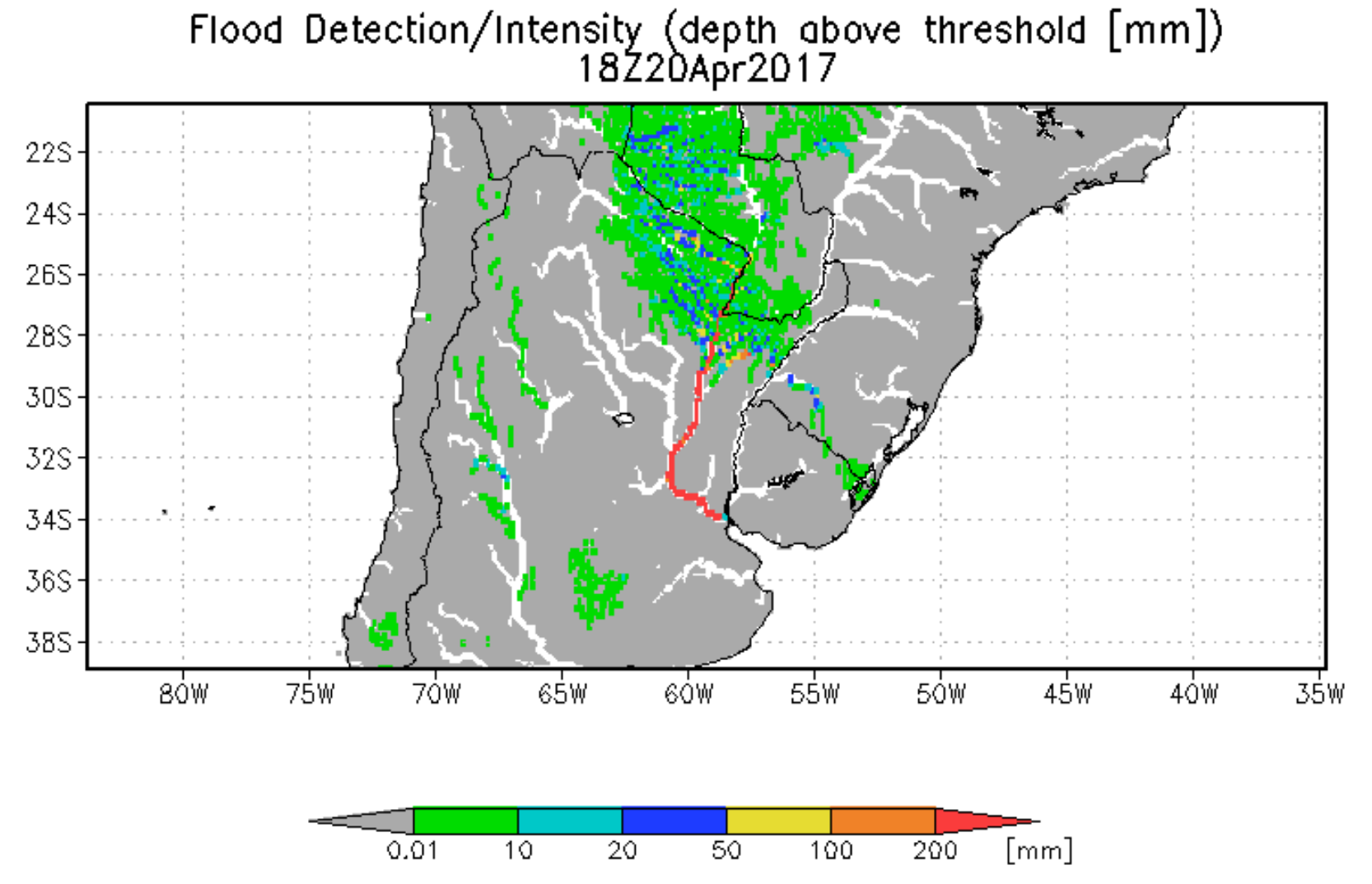 Graph of flood detection intensity  