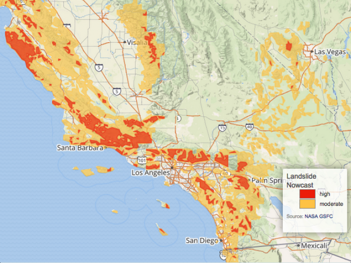 Image of the winter rain falling that triggered the mudslides near Santa Barbara, California.