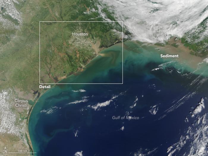 Moderate Resolution Imaging Spectroradiometer (MODIS) on NASA’s Terra satellite captured this image of the Texas coast and the Houston metropolitan area.