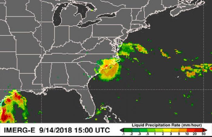 Graph of precipitation rates within Hurricane Florence from the GPM.