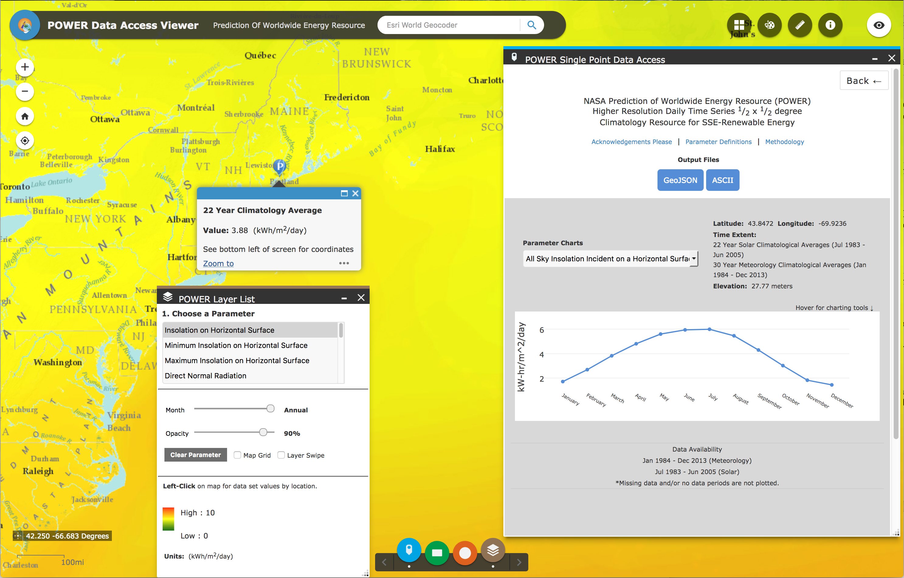 Screenshot from NASA's POWER database.