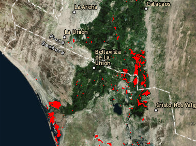 Image of highlight recent flood waters in Peru using Sentinel-1 data