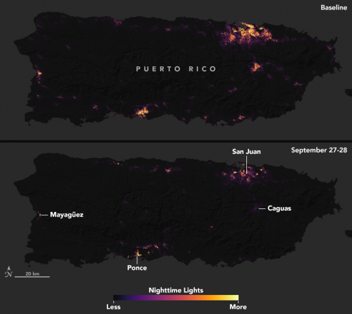 before-and-after images of Puerto Rico’s nighttime lights