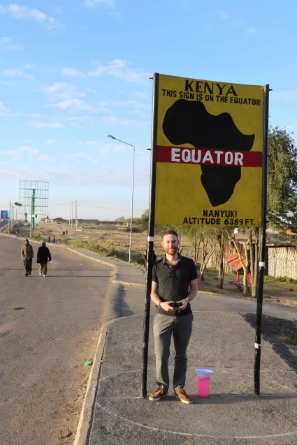 Oddo enjoying the view from both hemispheres during a field visit to Nanyuki, Kenya with the Global Environment Facility’s Independent Evaluation Office. Credits: Anupam Anand