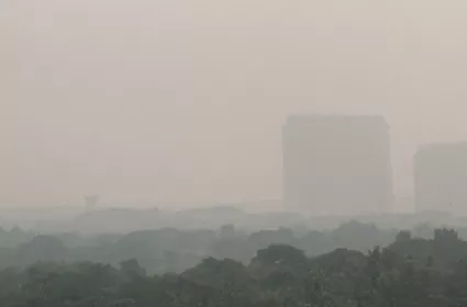 Air pollution caused hazy skies and unhealthy air quality across India on October 31, 2019.