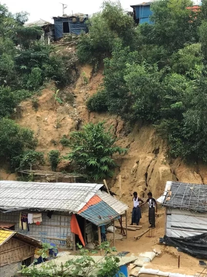 Refugee camps built in the Bangladeshi hillside