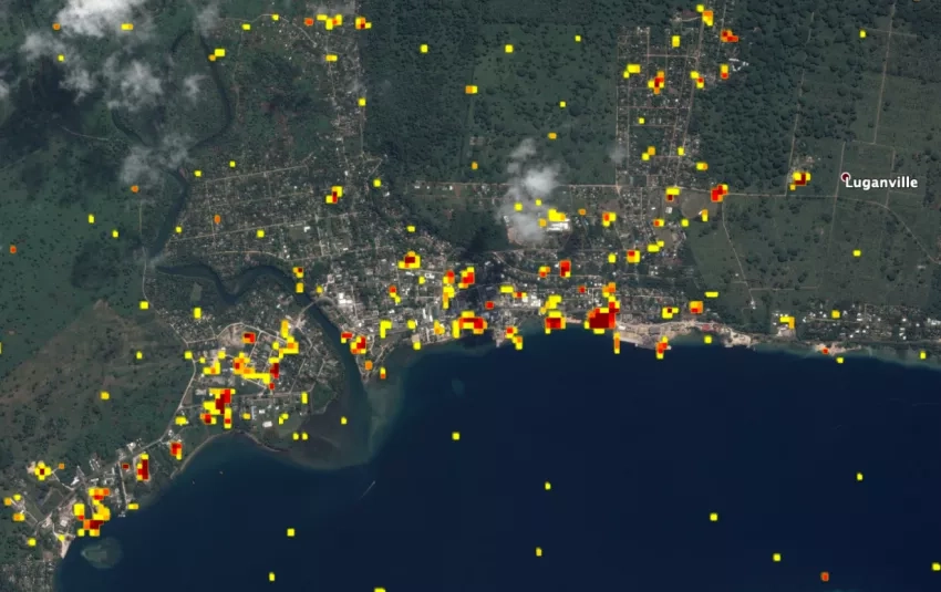 ARIA Damage Proxy Map (DPM) showing potentially damaged structures from Cyclone Harold