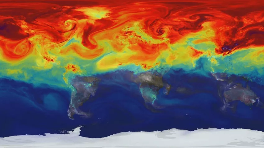 NASA supercomputer model shows how greenhouse gases like carbon dioxide (CO2) – a key driver of global warming – fluctuate in Earth’s atmosphere throughout the year. Higher concentrations are shown in red. Credits: NASA’s Scientific Visualization Studio / NASA’s Global Modeling and Assimilation Office