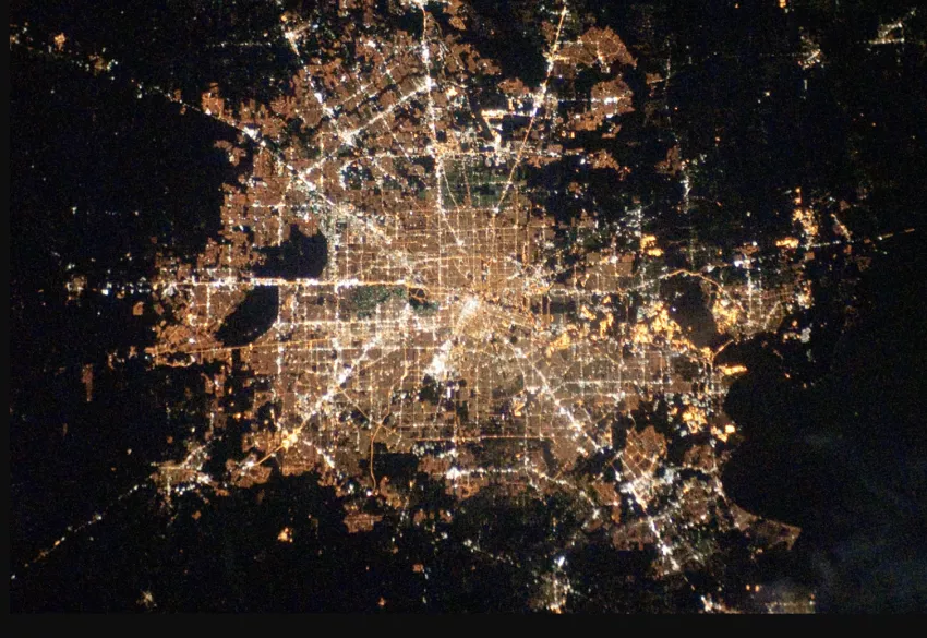 Photo from International Space Station of Houston at night