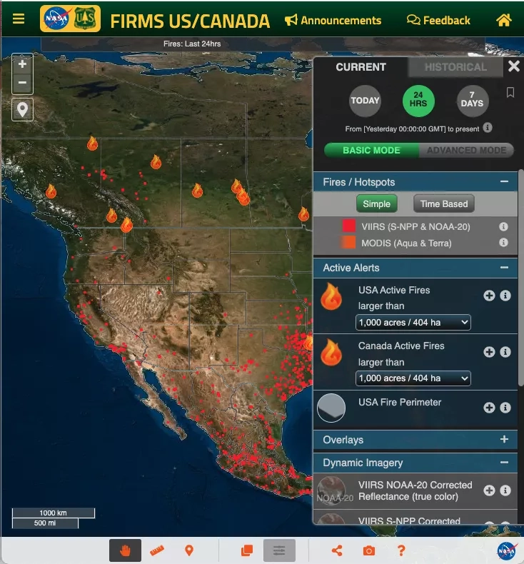 Screenshot from FIRMS US / Canada