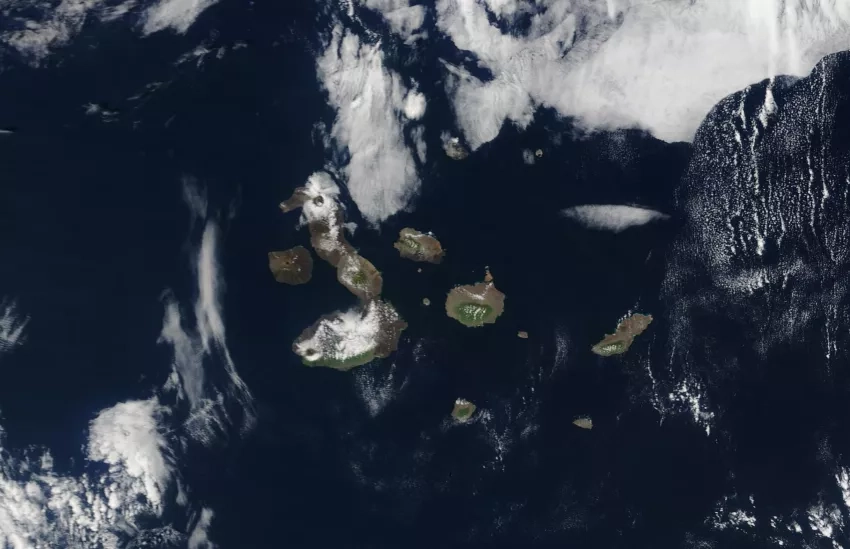 Satellite image of the Galápagos Islands on Jan. 6, 2021, as observed by NASA’s Terra satellite. Credit: NASA Worldview.