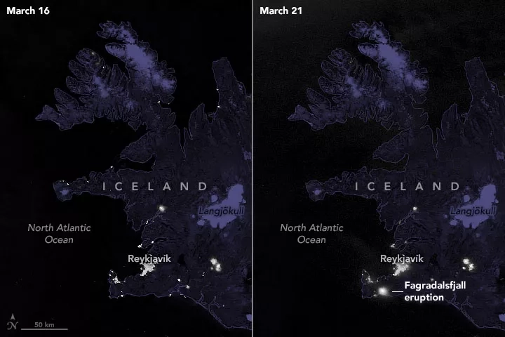 Satellite imagery of Iceland volcano