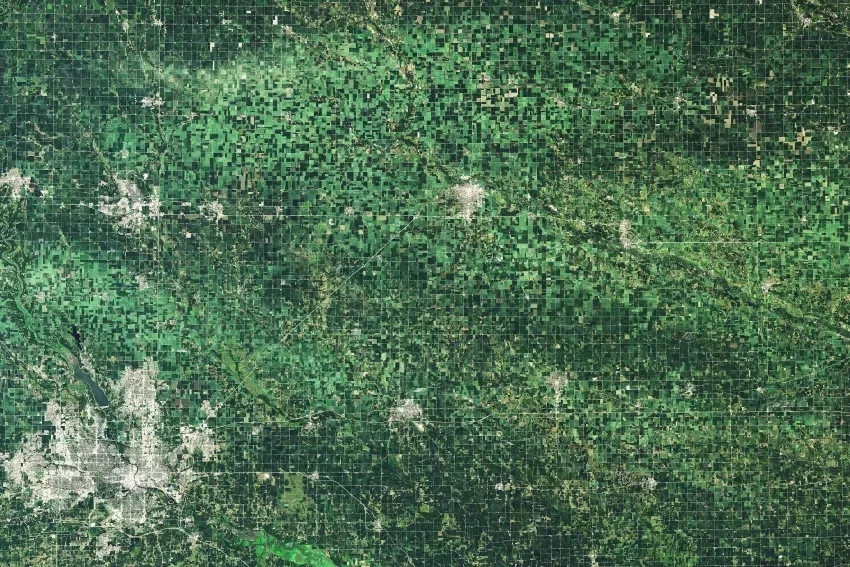 satellite image showing hail damage to a field