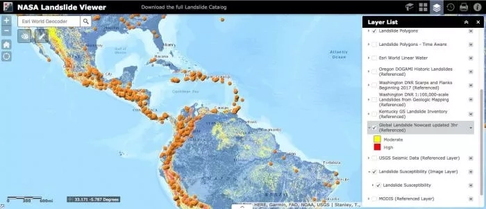 Screenshot of landslide viewer app