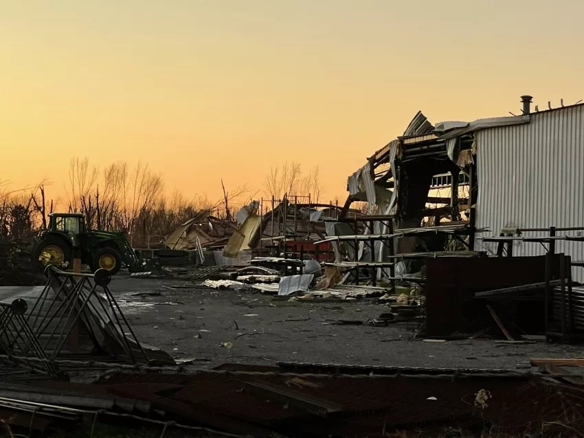 Damaged buildings in Mayfield, Kentucky. Credits: Timothy “Seph” Allen, NASA Disasters