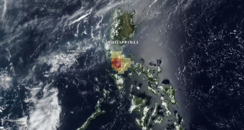 Map of sulfur dioxide (SO2) emitted by the Taal volcano on June 29, 2021, as observed by the NASA/NOAA Suomi NPP satellite. Credits: NASA