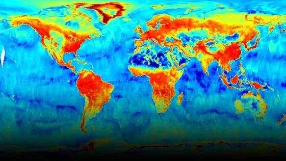 satellite image of global map with multiple colors indicating moisture levels