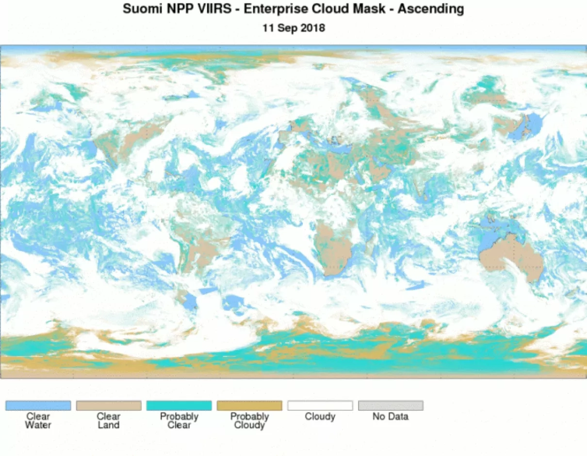 Image of a could mask product via Suomi-NPP VIIRS 