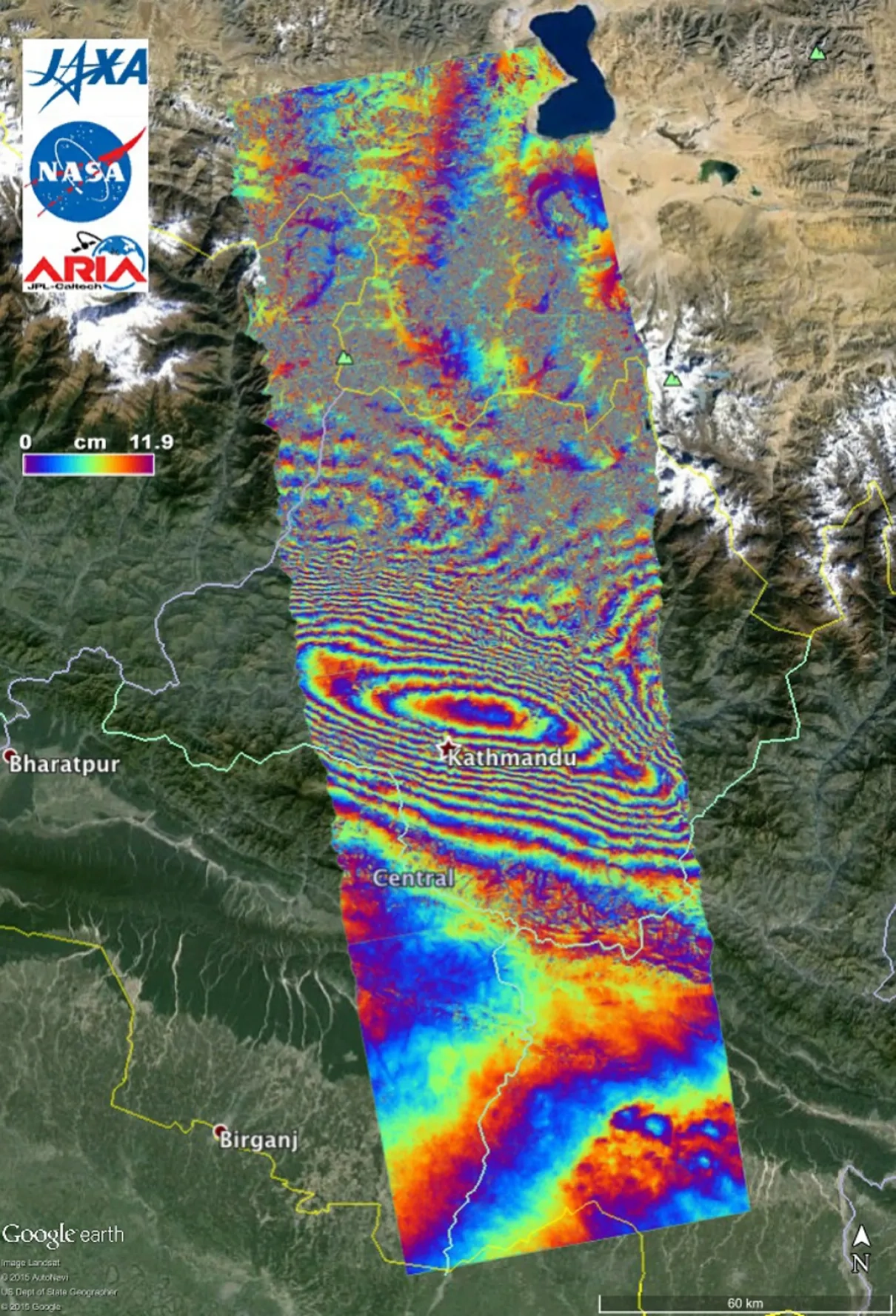 Image of map of deformation of earth's surface 