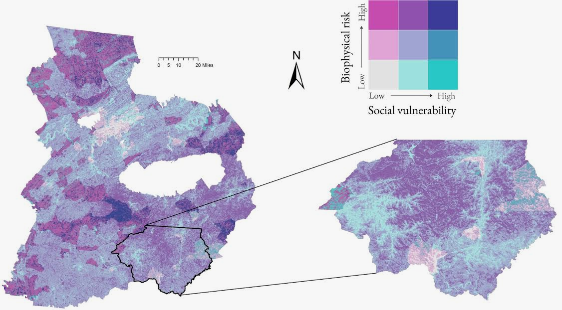 This map shows where wildfire risk meets community vulnerability in southern Appalachia.