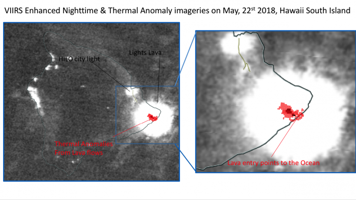 Image of VIIRS Day/Night Band and Thermal Anomalies from the Kilaeua Eruption