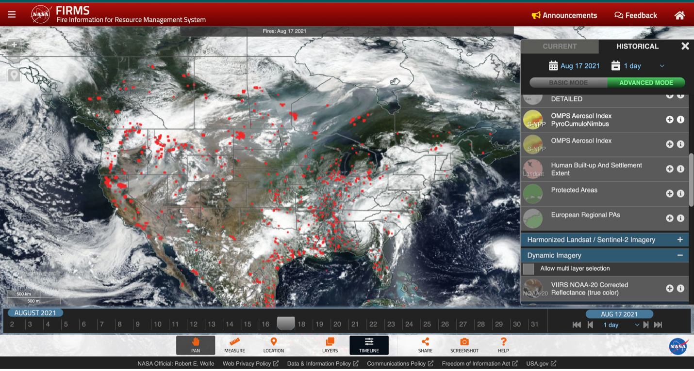 FIRMS map VIIRS Clouds | NASA Applied Sciences