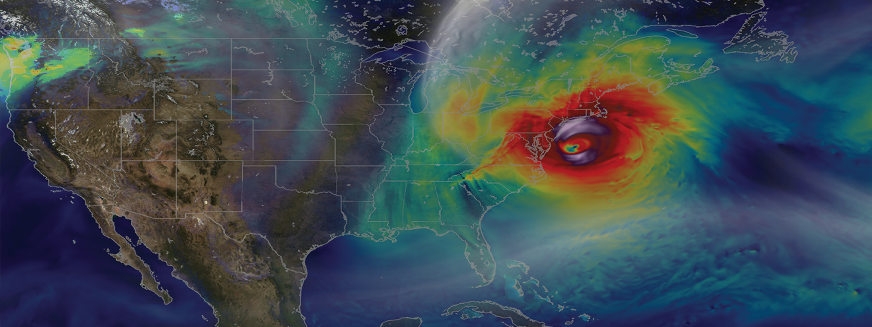 Satellite image of a hurricane from space with the NASA Disasters logo on top of it.  