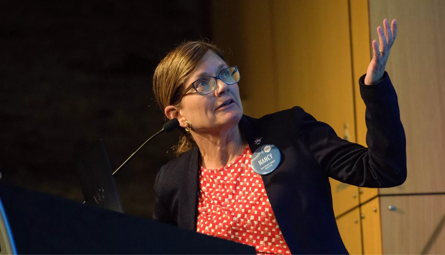 Capacity Building Program Manager for NASA's Applied Sciences Program (Earth Science Division) Nancy Searby speaks during the 2018 Annual Earth Science Applications Showcase