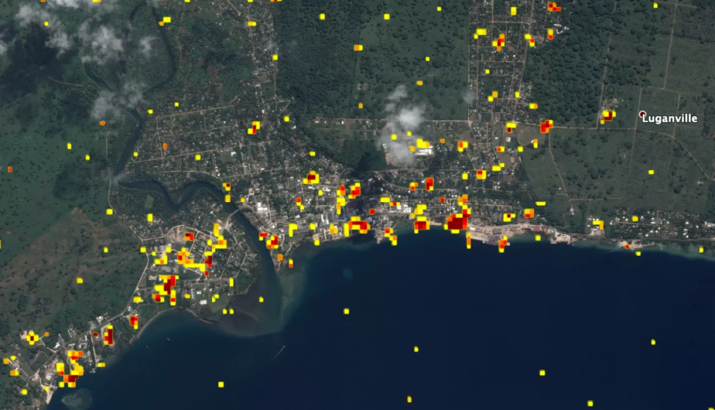 ARIA Damage Proxy Map (DPM) showing potentially damaged structures from Cyclone Harold