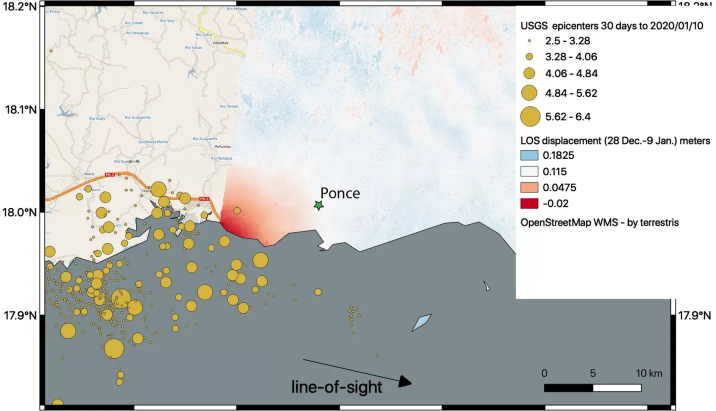 Map Showing Ground Displacement from the January 2020 Earthquake in Puerto Rico