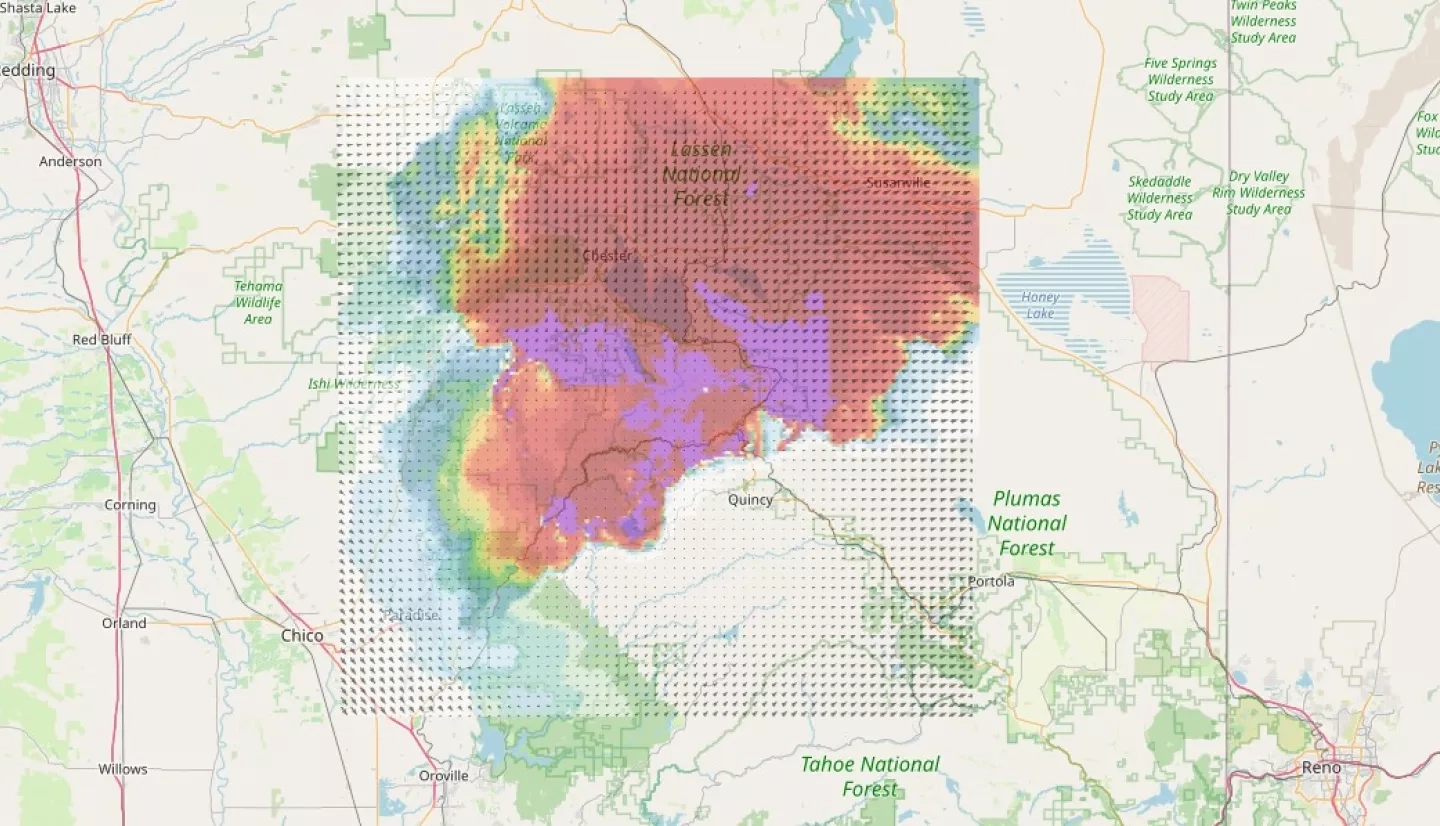 Smoke forecast from the WRF-SFIRE project. 