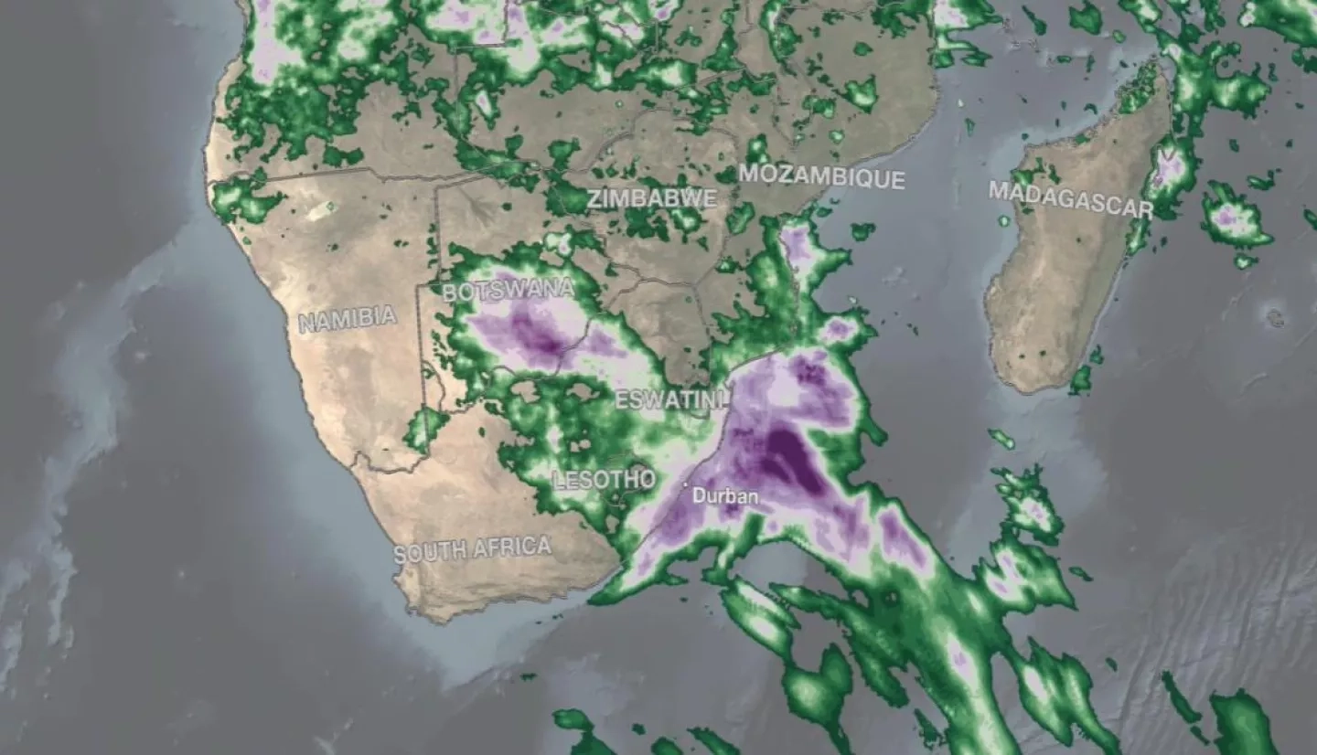 The above animation shows surface rainfall estimates from NASA’s IMERG satellite precipitation product for the two-week period of April 5 - 18, 2022, over the southern part of Africa and the surrounding ocean areas. The animation shows instantaneous rain rates (in blue and yellow) overlaid on rainfall accumulations (shown in green and purple) and infrared (IR) cloud top data. Learn more. Credits: NASA GPM